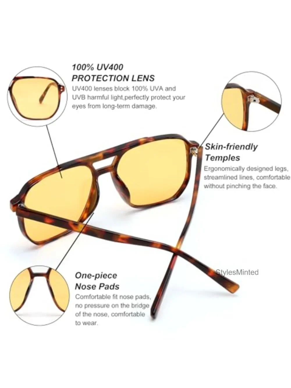 Retro Square Aviator Sunglasses 70s Vintage Trendy Plastic Frame UV400